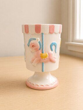 Vintage Relpo Carousel Pedestal Cup Made In Japan Nursery Planter #6104